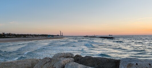 Haifa. Beautiful promenade at sunset. Calm sea