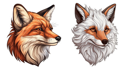 Obraz premium set clipart red and white fox head portrait watercolor illustration on transparent background