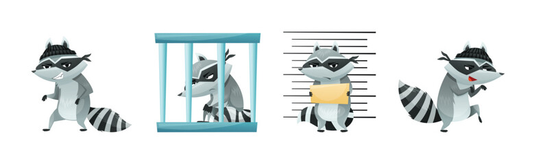 Raccoon Burglar with Striped Tail Wearing Mask Stealing and Hacking Vector Set © Happypictures