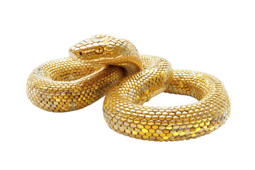 Obraz premium Gold Colored Snake Is Curled Up On A White Background, 3D Render, Illustrations, Isolated On A Transparent Background.