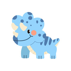 Blue Triceratops Isolated on White Background. Cute Cartoon Character. Design for T-shirt, Invitations, Greeting Cards. Vector Illustration.