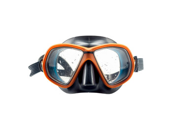 Orange and Black Diving Mask with Water Drops on Glass