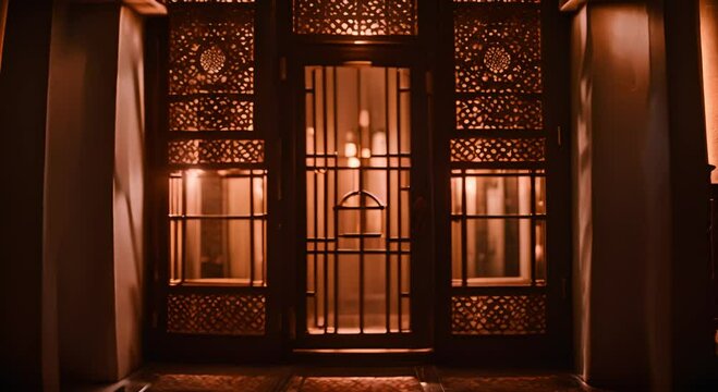The interior of the arched entrance is decorated with intricate geometric patterns
