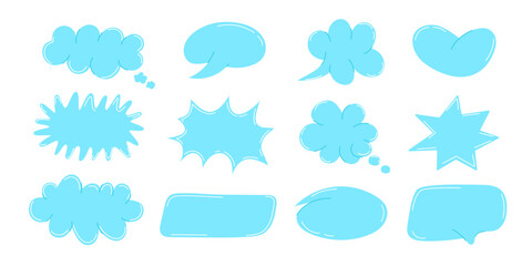 Blue Speech Bubbles and Thought Clouds Vector set. Comic School sticker for collage, note
