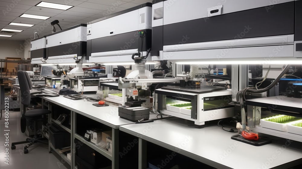 Poster high tech assembly stations with automated systems