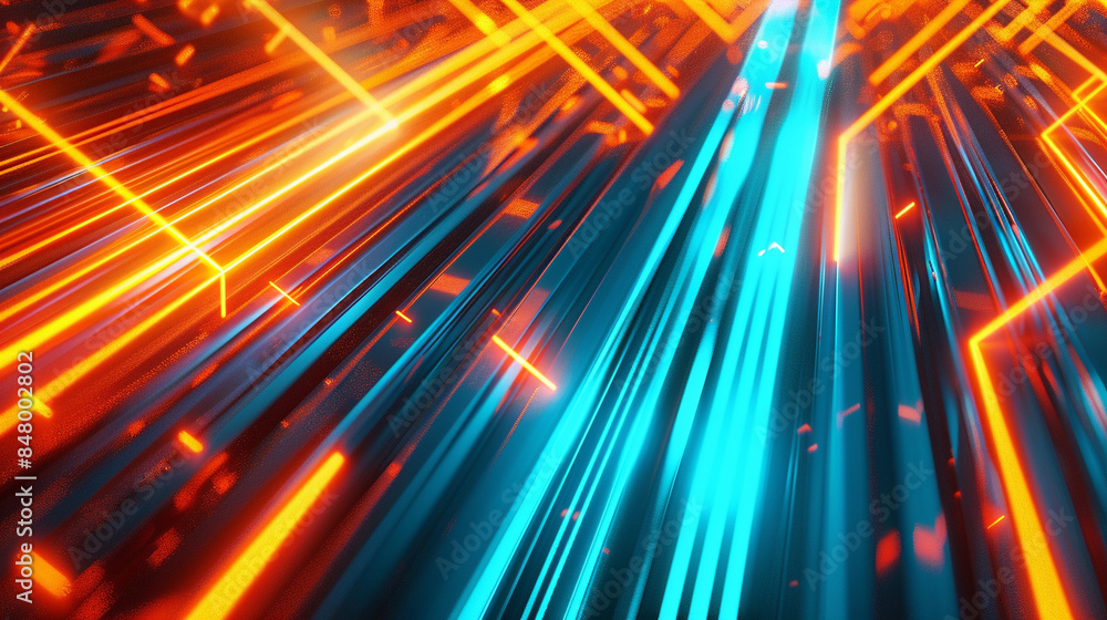 Wall mural orange and cyan glowing abstract geometric lines. powerpoint and business background.