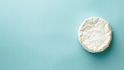 Round cheese on light blue background