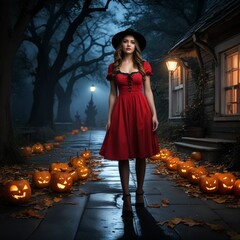 A girl on the street on halloween