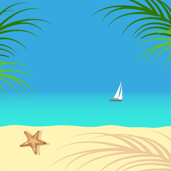 Vector tropical background with beach ocean and yacht