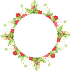 Hand Painted Watercolor Summer Frame with Strawberries