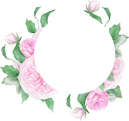 Hand Drawn Watercolor Summer Frame with Pink Roses