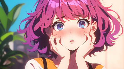 anime shy beautiful girl kawaii background