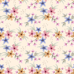Cute small blooming flowers seamless pattern. Elegant template for fashion prints. Printing with very small colorful flowers.