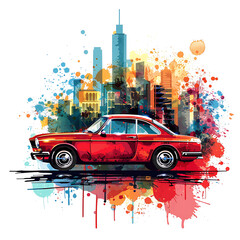 flat illustration red car in pop art style for tshirt graphic vector illustration