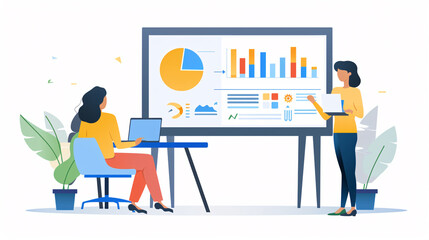 Businesswoman leading a meeting with a presentation on a large screen