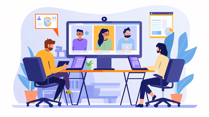 Business team working remotely via video conference technology