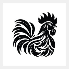 A black and white image of a rooster