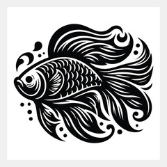 A black and white drawing of a fish