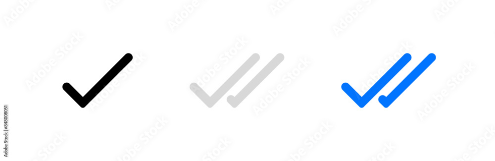 Poster message check mark icon set. double checked symbol. send message checkmark sign. accepted vector ill