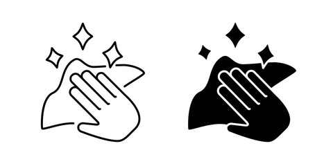 Wipe icon. Hand with napkin wiping a surface pictogram. Housekeeping symbol. Easy to clean vector illustration. Housework sign. Cleaning service logo. Wet towel icon.