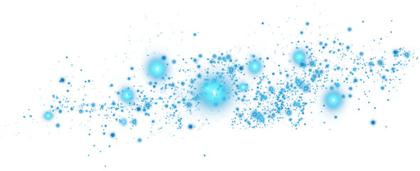Blue dust, sparks and blue stars shine with special light. Trace of speed lines. Christmas light effect. Sparkling magic dust particles. PNG.
