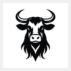 A black and white image of a bull