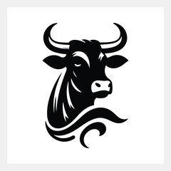 A black and white image of a bull