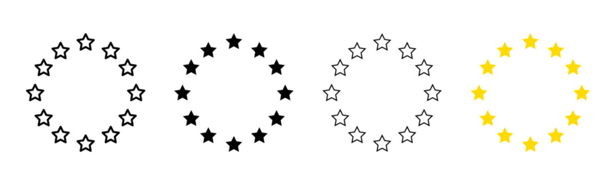 Star circle icon set. European union symbol. Stars arranged in circular shape. Business community vector illustration.