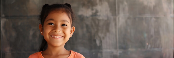 Smiling hispanic girl in classroom, back to school and education concept