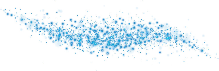 Blue dust, sparks and blue stars shine with special light. Trace of speed lines. Christmas light effect. Sparkling magic dust particles. PNG.
