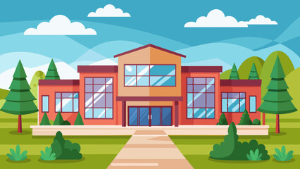2d building school modern vector illustration