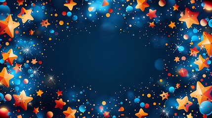 Abstract stars and circles at the borders, blank center, abstract pattern style, with playful designs