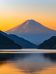 Fujiyoshida, Japan Beautiful view of mountain Fuji and Chureito pagoda at sunset