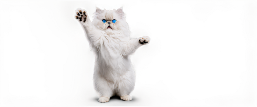 A fluffy Persian cat with striking blue eyes