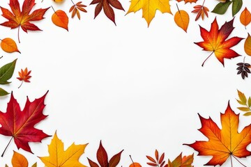 Fototapeta premium Bright autumn wedge leaves on a white background. Autumn background with copy space.