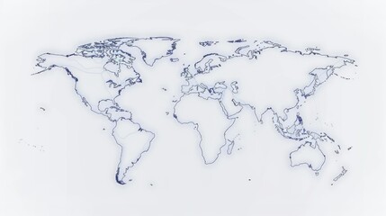 Outline World Map on White Background