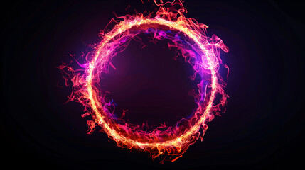 Abstract glowing purple and red fire ring frame on a black background