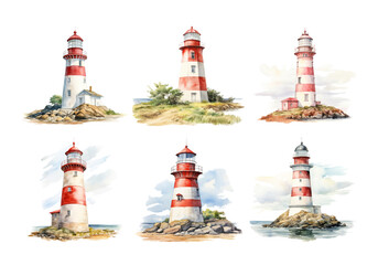 Lighthouse, Summer Illustration. Watercolor Style.