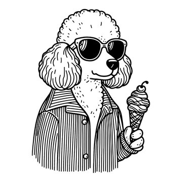 cool poodle with an ice cream line sketch