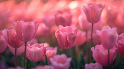 Obraz premium Field filled with lovely pink tulips