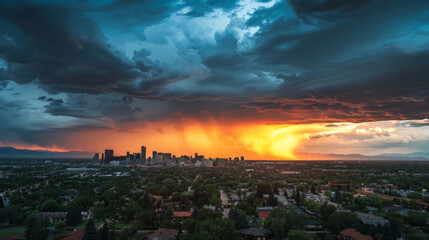 Stormy sunset over Denver, Colorado with dramatic clouds