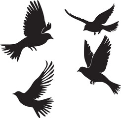 set of silhouettes of birds
