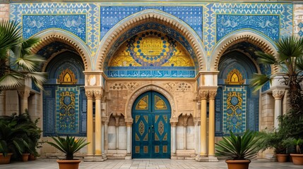 Fototapeta premium A detailed view of a mosque entrance with intricate mosaic patterns