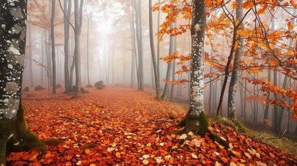 Autumn Leaves in the Misty Forest AI generated