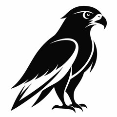 Black and White Falcon (hawk) Outline Silhouette, white background