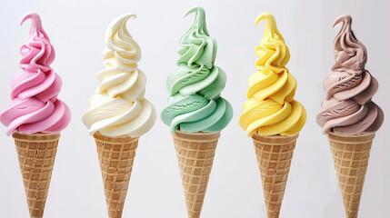 Various ice cream cones on isolated background