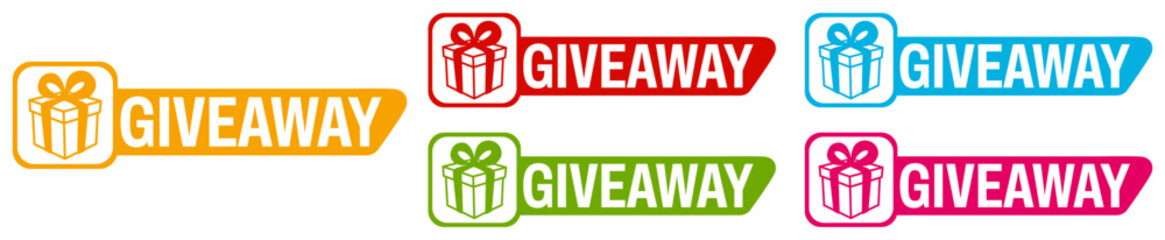 Set trendy Stylish giveaway icon labels. Mystery box gift prize sign sticker icon design vector illustration