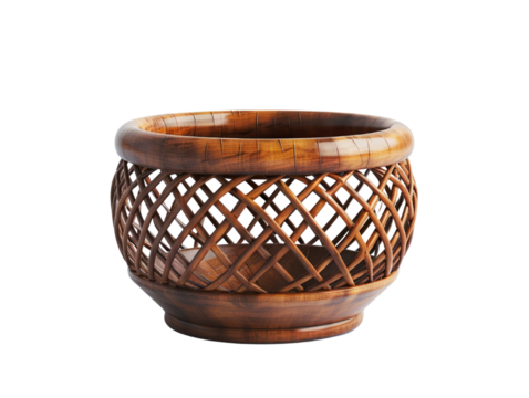 Beautiful handcrafted wooden basket with intricate lattice design, perfect for home decor or storage needs.
