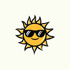 sun with sunglass cartoon character. vector illustration.