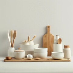 Minimalist Kitchen Utensils and Tableware Arrangement. Generative ai